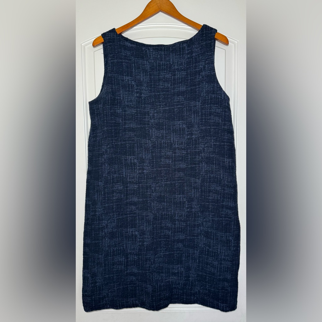 Eileen Fisher Navy Blue Sleeveless Weave Pattern Trapeze Dres